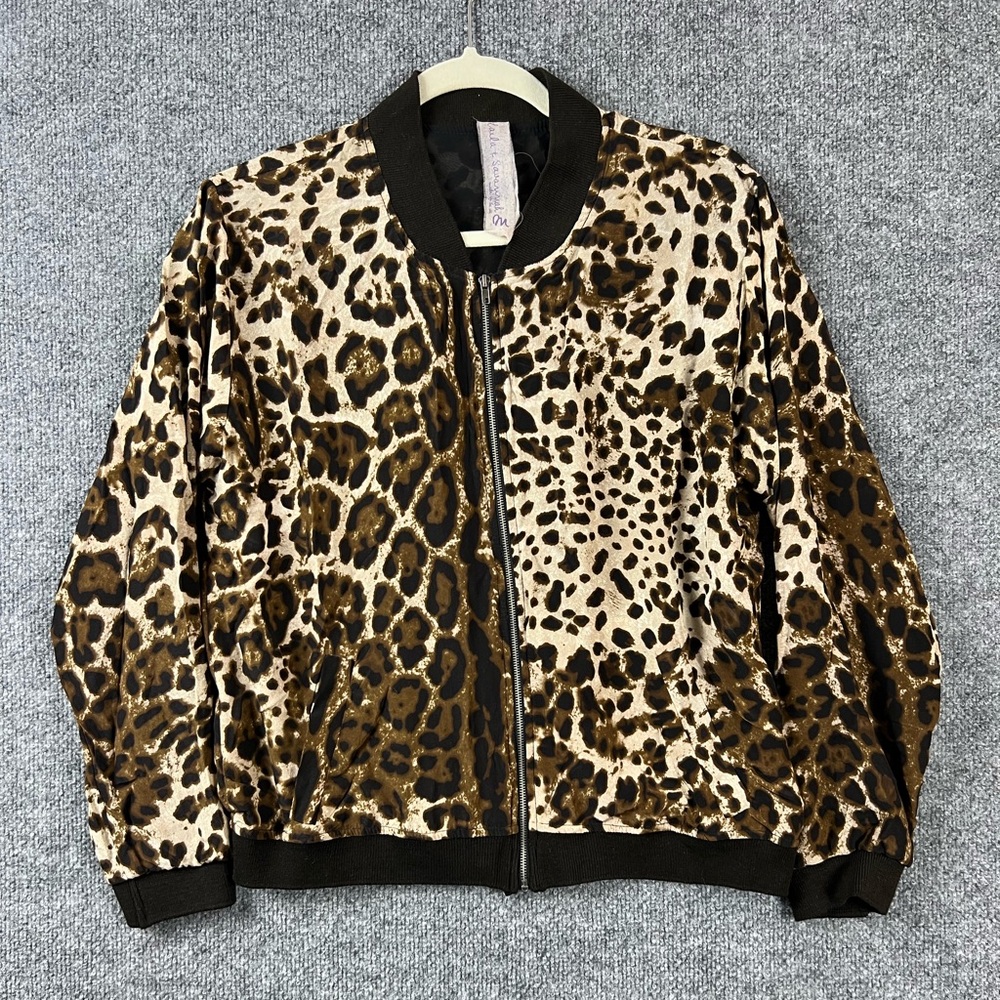 Laila & Savannah Leopard Print 100% Silk Bomber J… - image 1